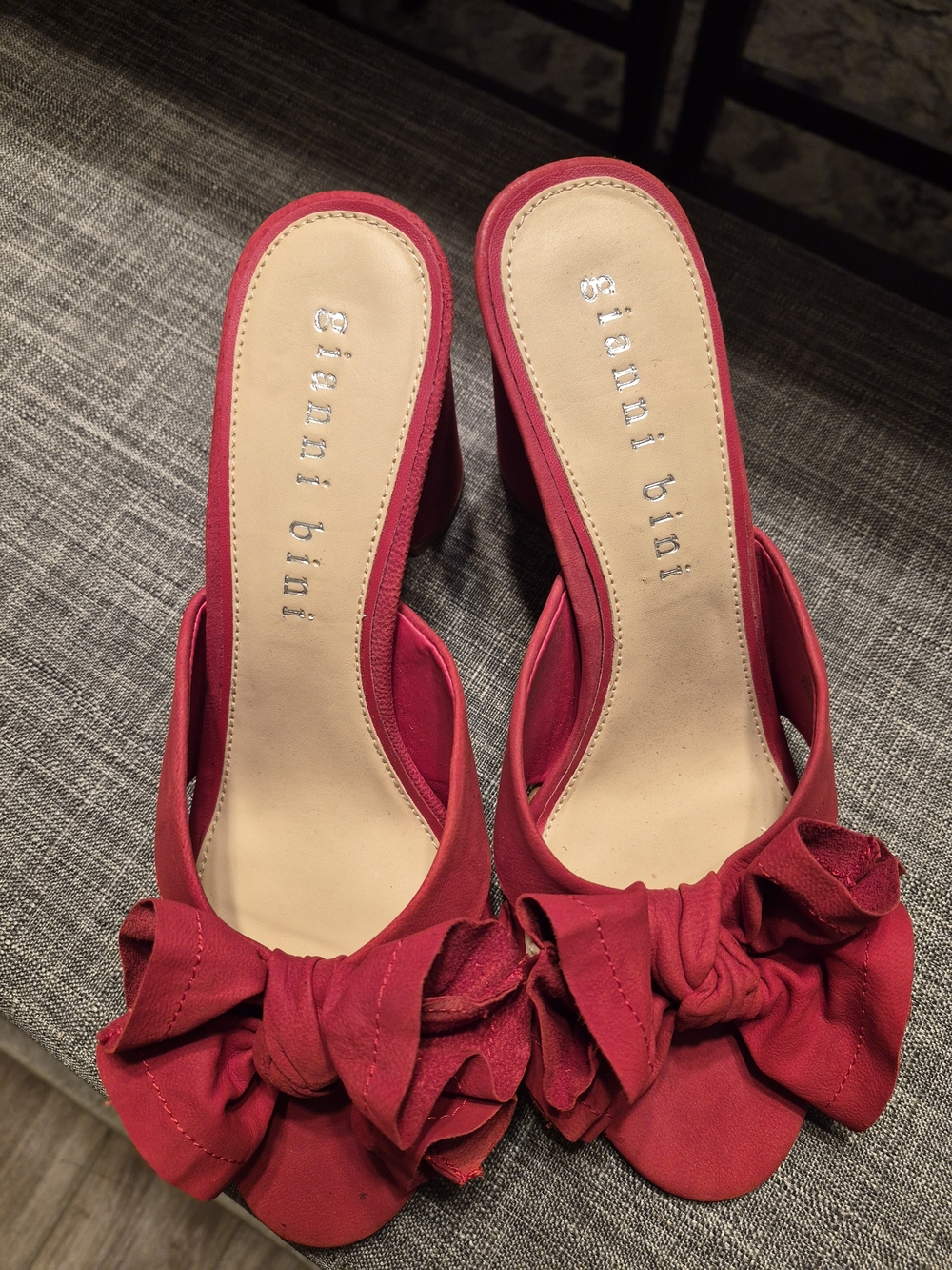 Gianni Bini Red Bow Slip-On Heeled Sandals